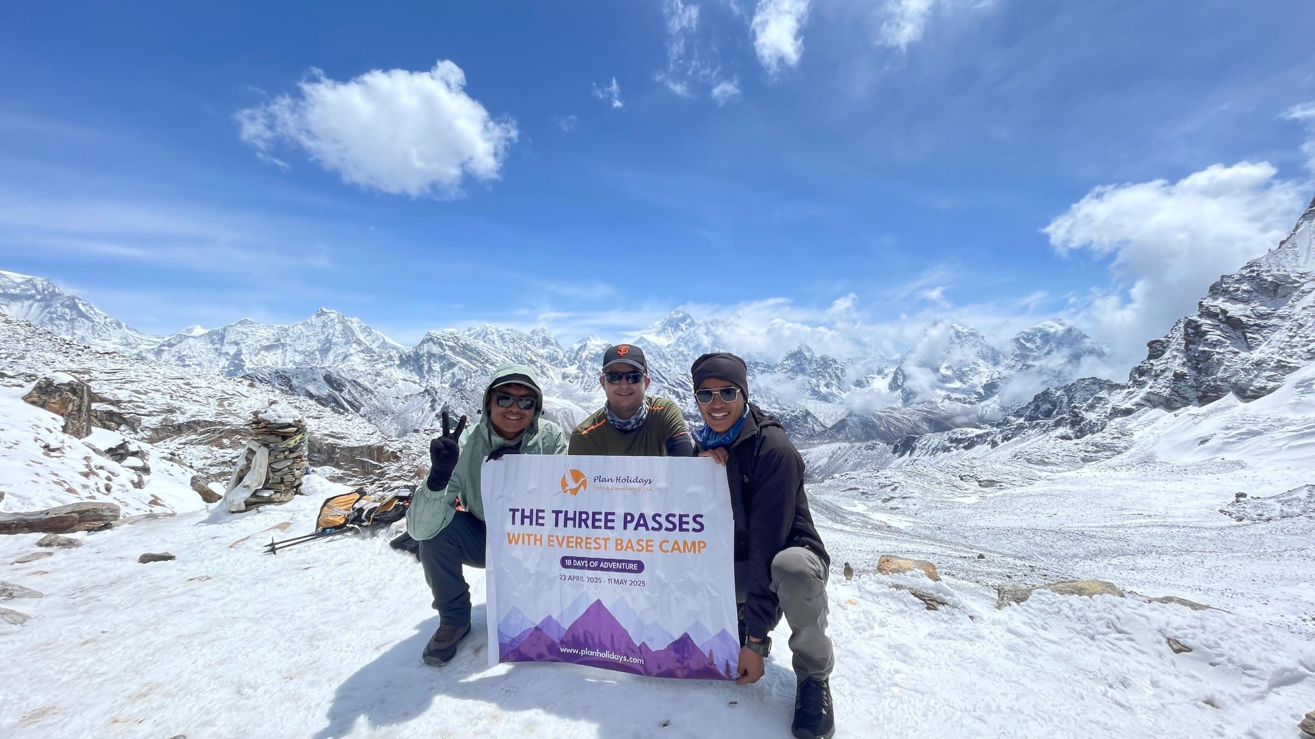 The Everest region’s three iconic high-altitude passes: Kongma La, Cho La, and Renjo La